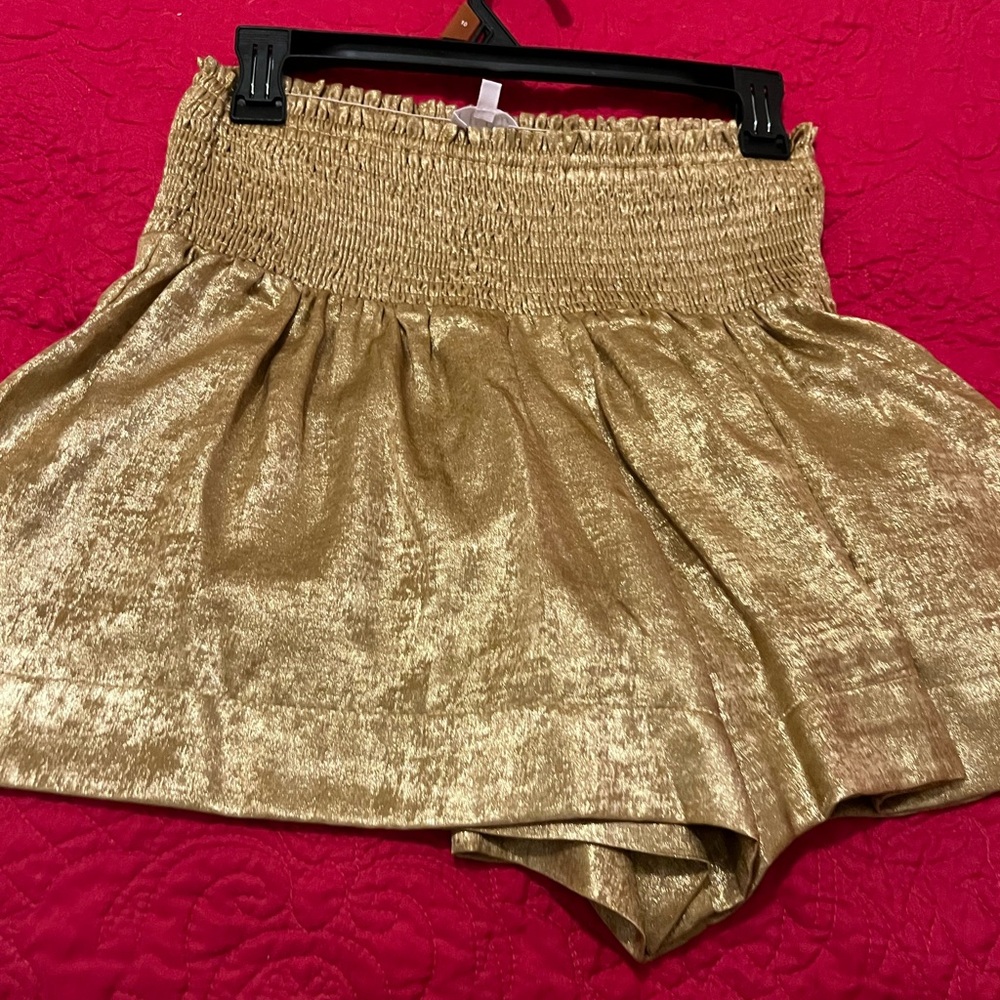 TCEC Gold High Waist Shorts with Shimmery Finish - Picture 1 of 2